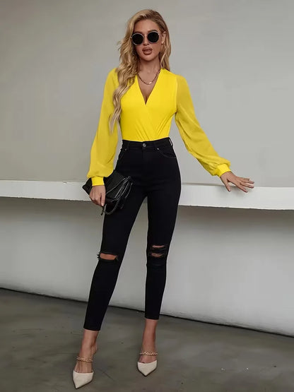 V-neck Long Sleeve Bodysuit