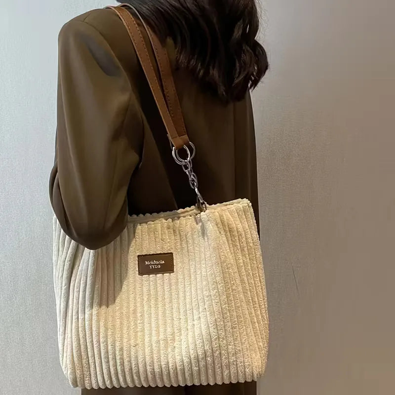 Shoulder Bag with Ribbed Texture