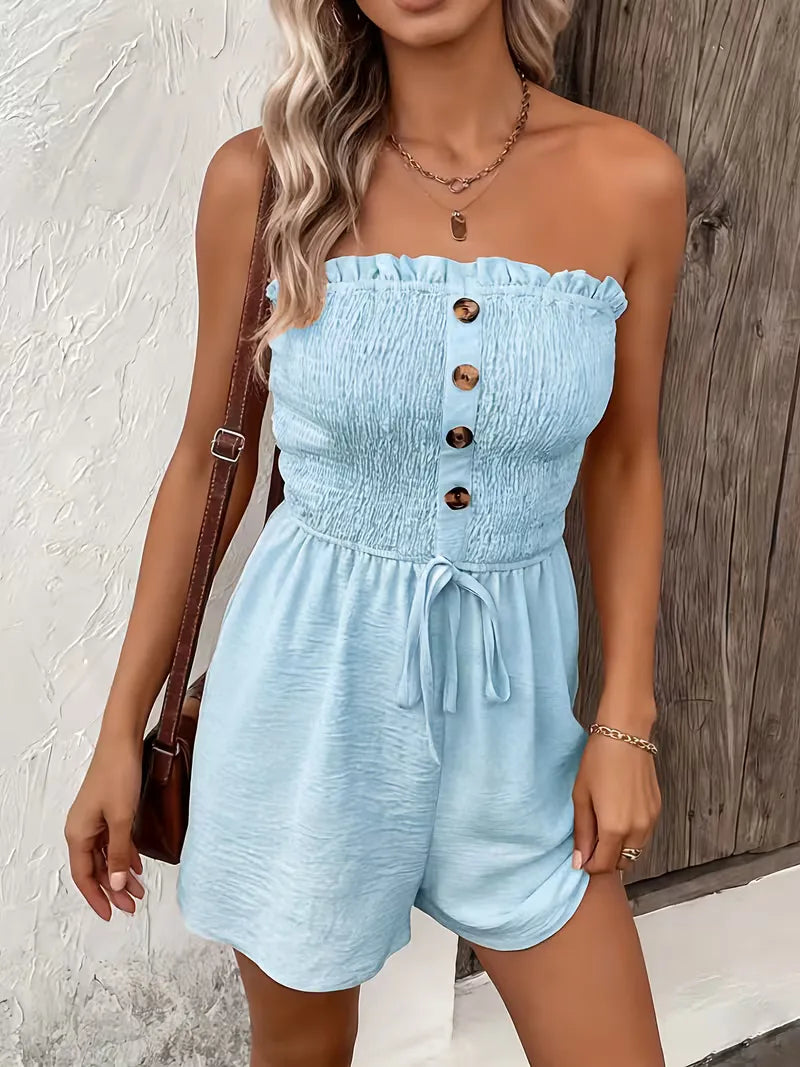 Strapless playsuit with wide legs