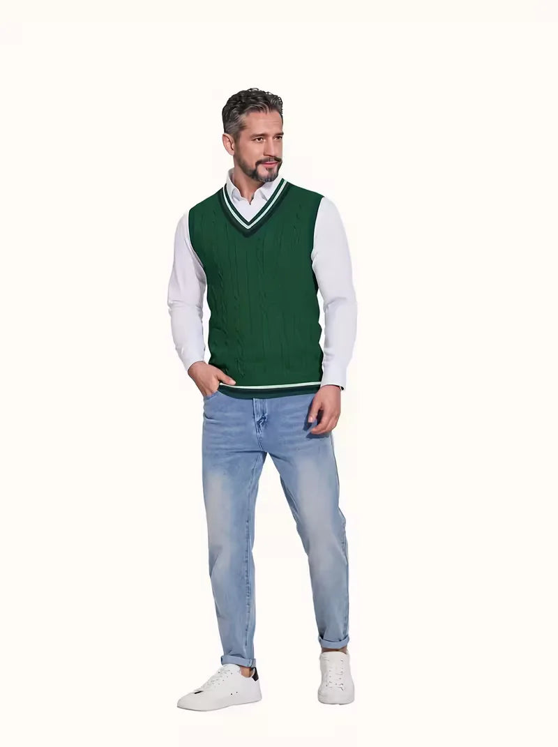 Sleeveless Knitted Waistcoat with V-Neck