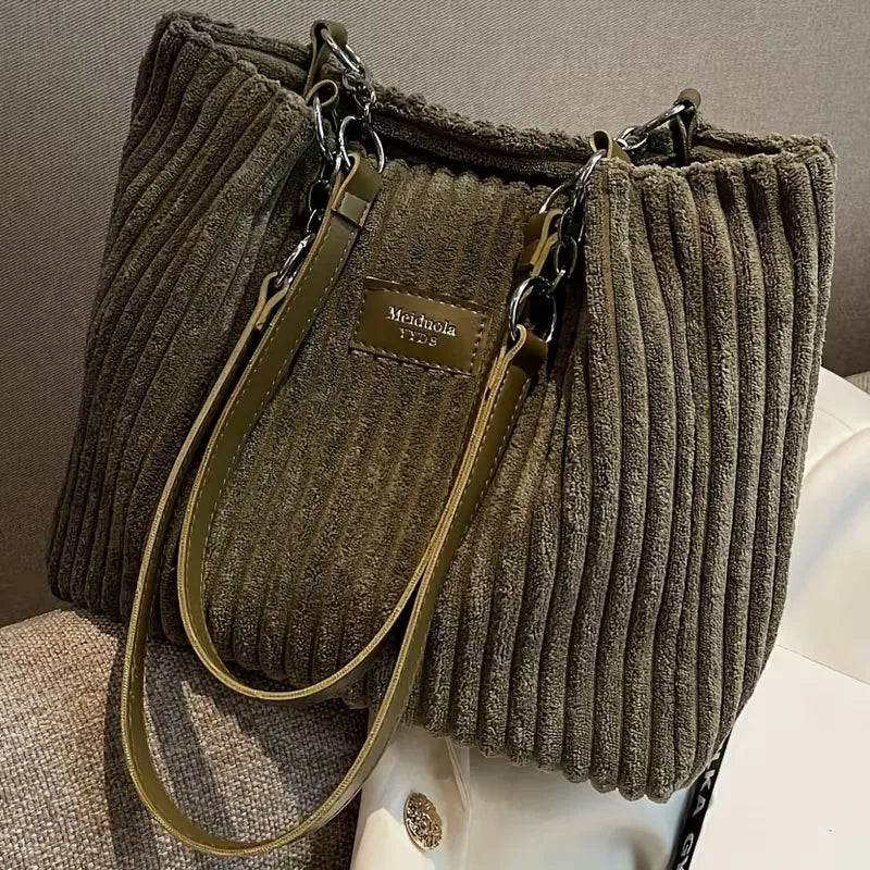 Shoulder Bag with Ribbed Texture