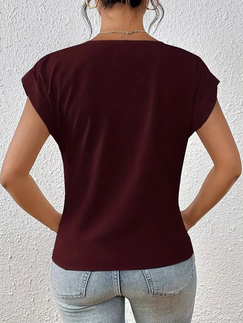 V-neck T-shirt with Draped Front