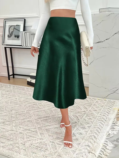 Satin Midi Skirt with High Waist
