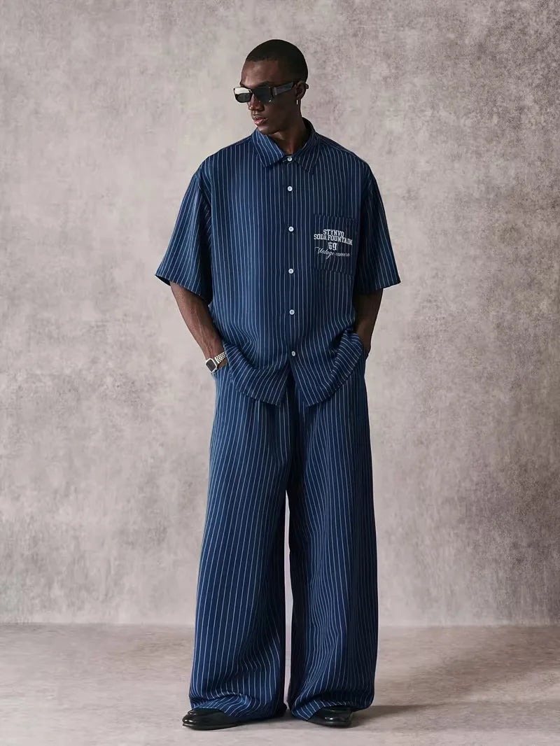 Short Sleeve Shirt with Vertical Stripes