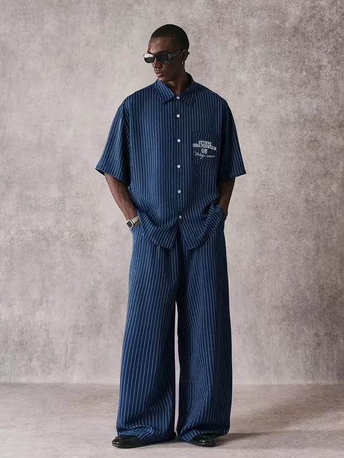 Short Sleeve Shirt with Vertical Stripes