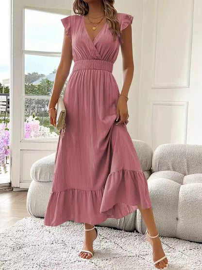 Evening Dress with V-Neck and Tiered Skirt