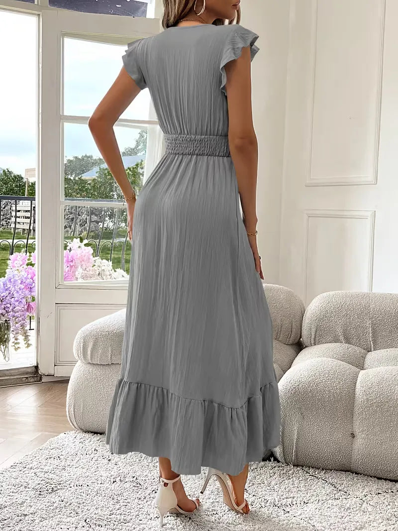 Evening Dress with V-Neck and Tiered Skirt