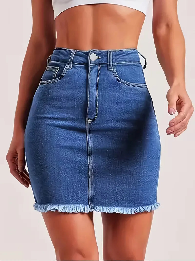 Denim skirt with high waist