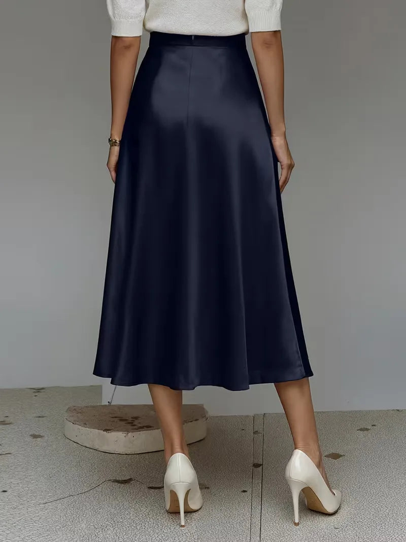 Satin Midi Skirt with High Waist