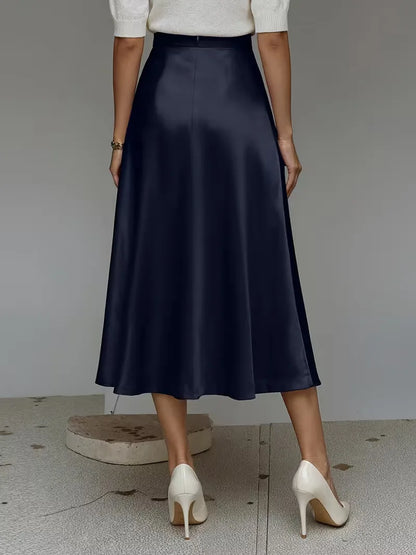 Satin Midi Skirt with High Waist