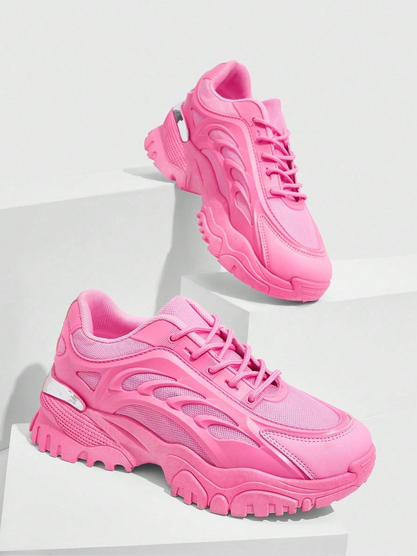 Sneakers with Thick Sole and Mesh Upper