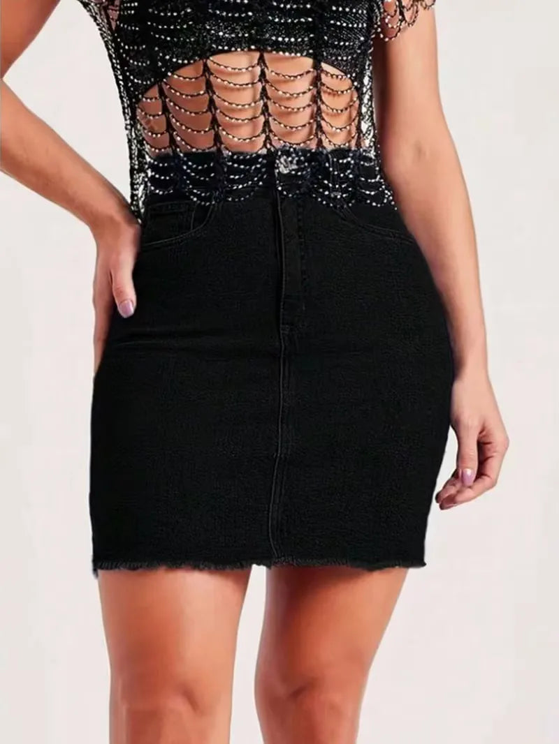 Denim skirt with high waist
