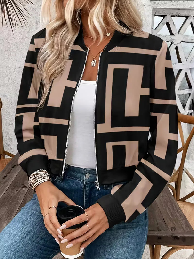 Bomber Jacket with Geometric Print