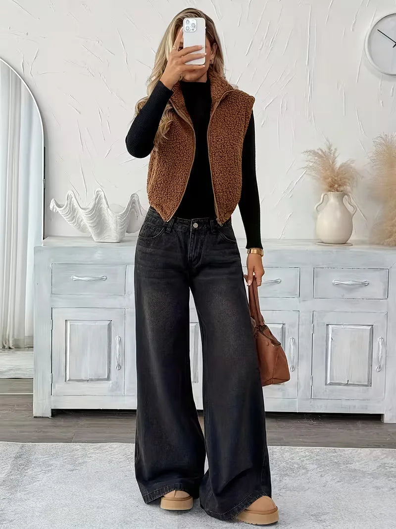 Zipped Gilet with Faux Shearling