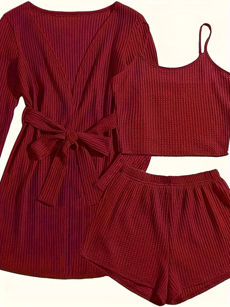 Three-piece set with waffle texture