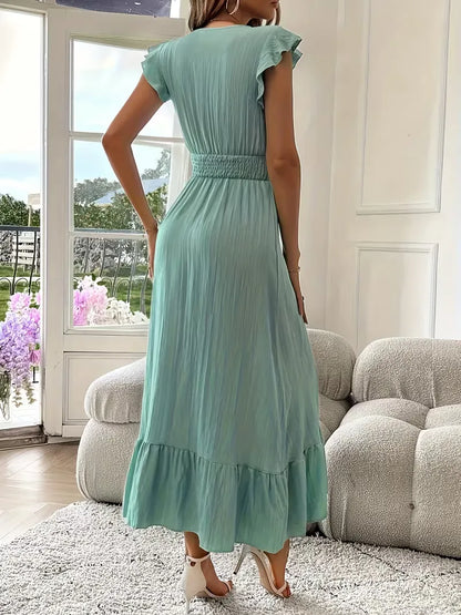 Evening Dress with V-Neck and Tiered Skirt
