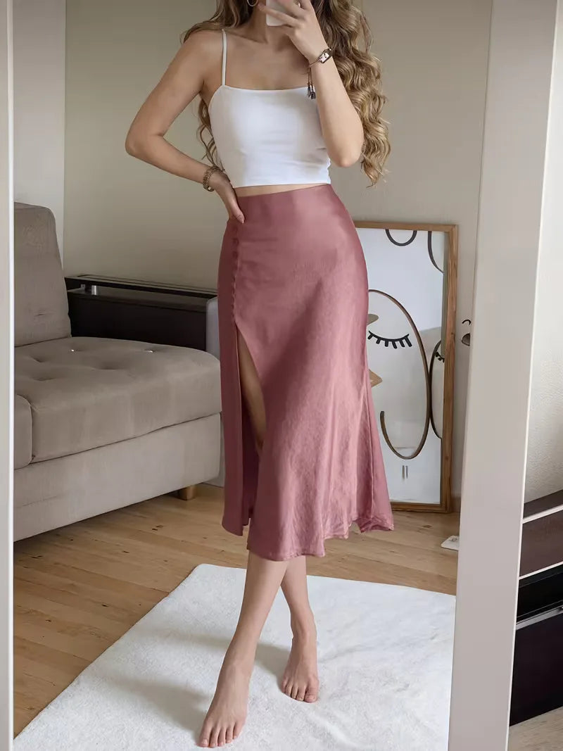 Satin Skirt with High Split