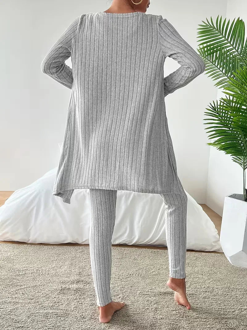 Three-piece set with cardigan