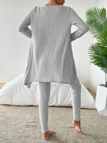 Three-piece set with cardigan
