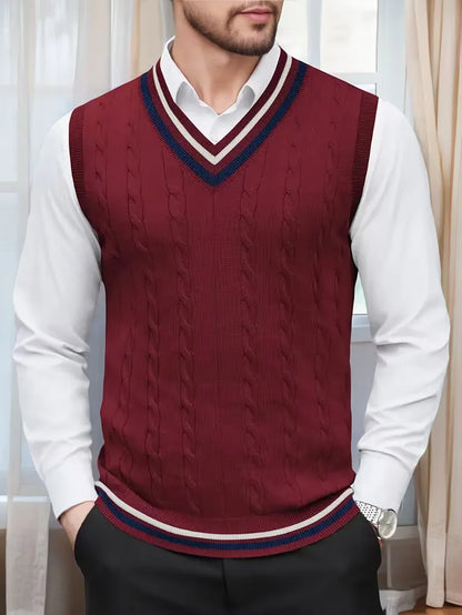 Sleeveless Knitted Waistcoat with V-Neck