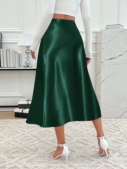 Satin Midi Skirt with High Waist
