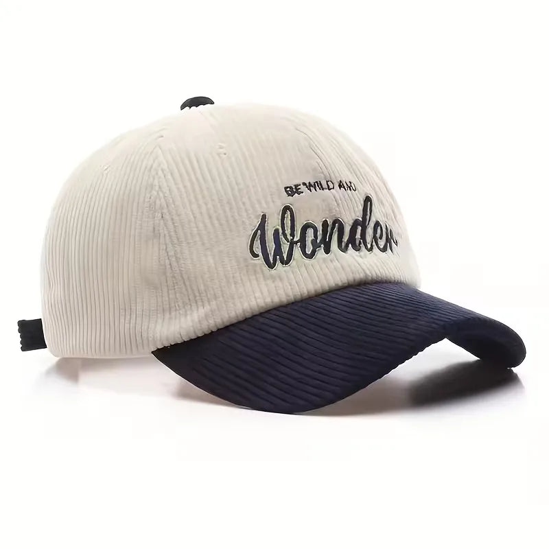 Corduroy baseball cap with embroidered letters