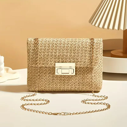 Woven clutch with gold closure