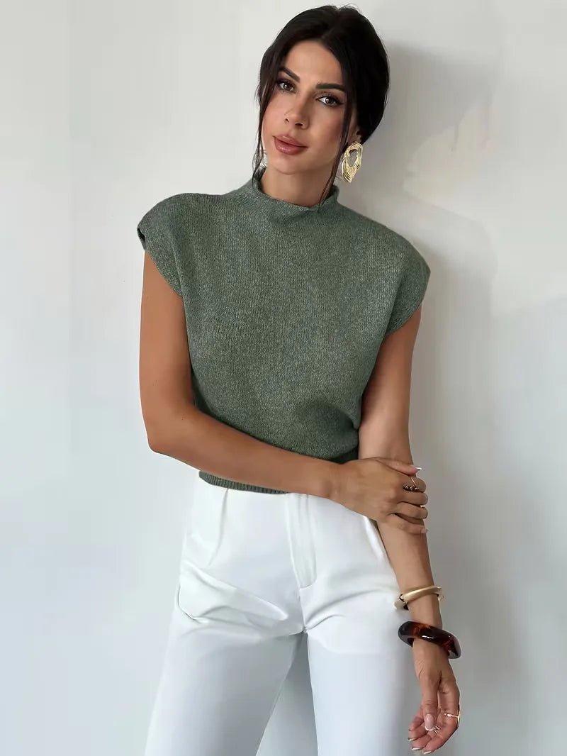Sleeveless Vest with Mock Neck
