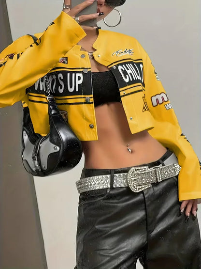 Bomber jacket with graphic text