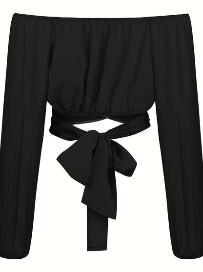 Off-shoulder blouse with bow