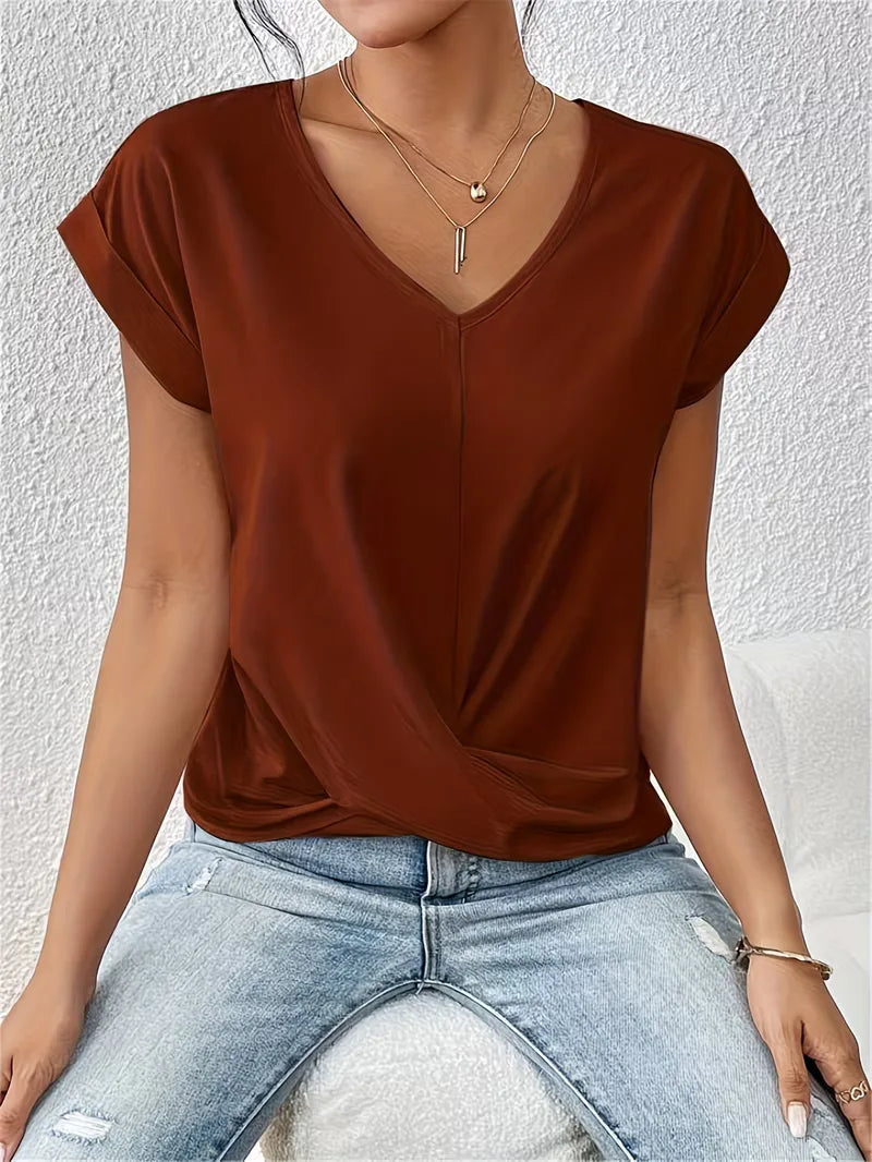 V-neck T-shirt with Draped Front