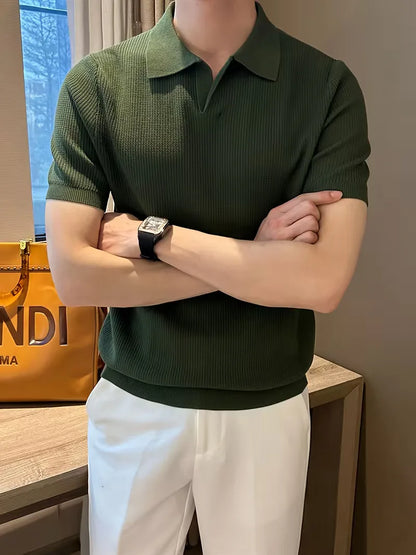 Polo with V-neck and short sleeves