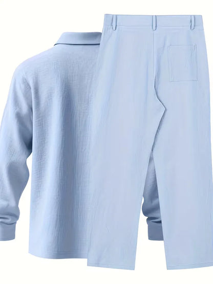 Linen suit with mandarin collar