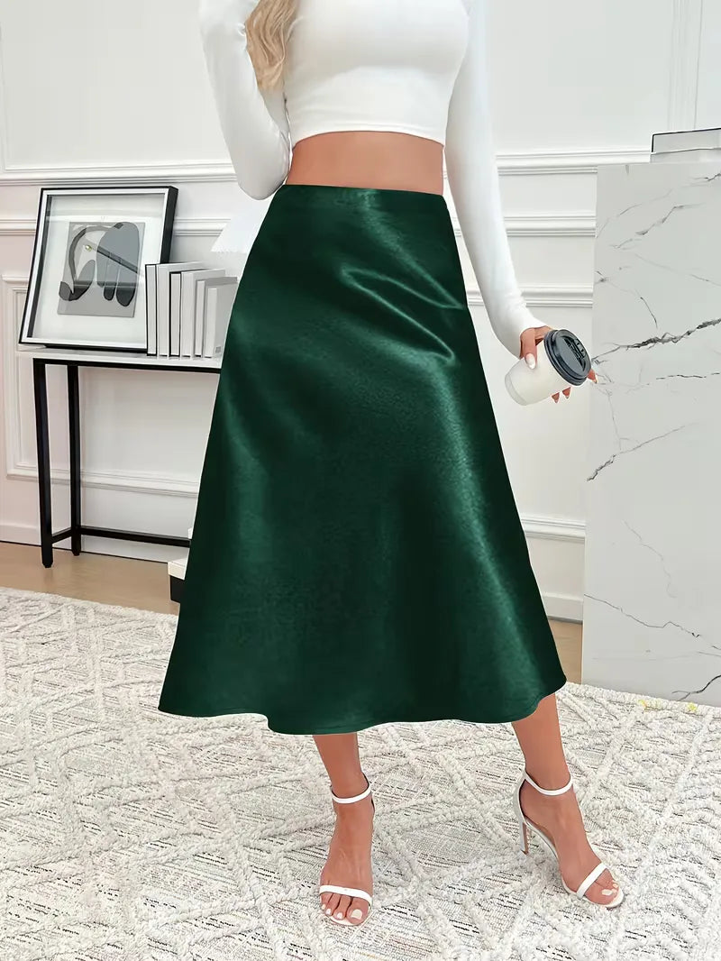 Satin Midi Skirt with High Waist