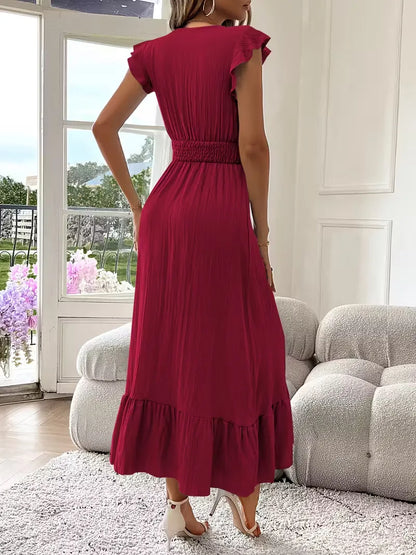 Evening Dress with V-Neck and Tiered Skirt