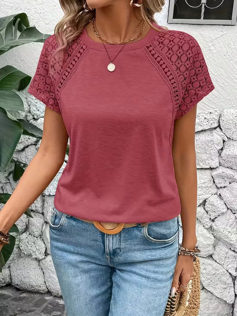T-shirt with Lace Details Short Sleeve