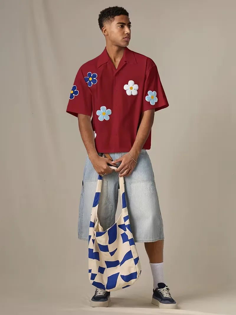 Short Sleeve Shirt with Flowers