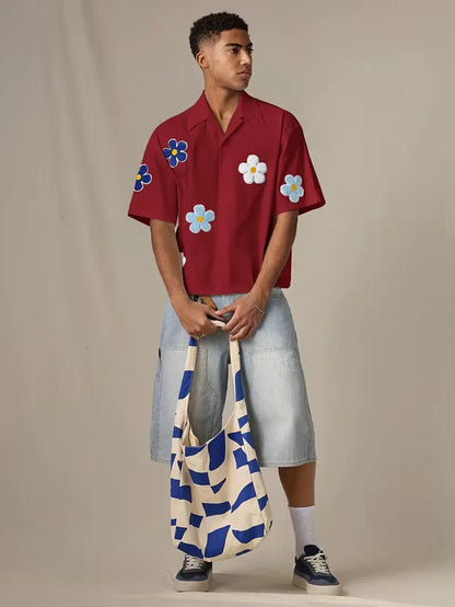 Short Sleeve Shirt with Flowers
