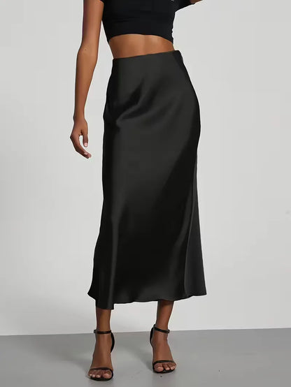 Satin Midi Skirt with High Waist