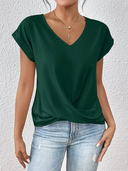 V-neck T-shirt with Draped Front