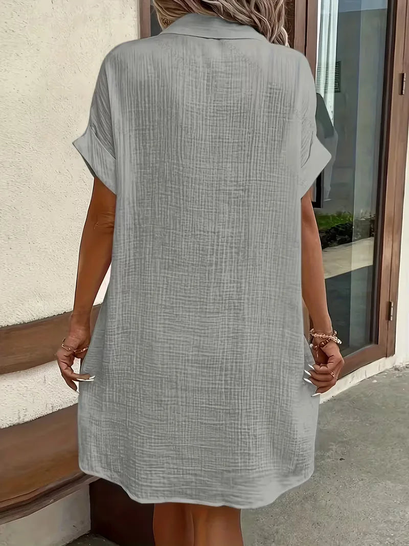 Shirt dress with V-neck and short sleeves