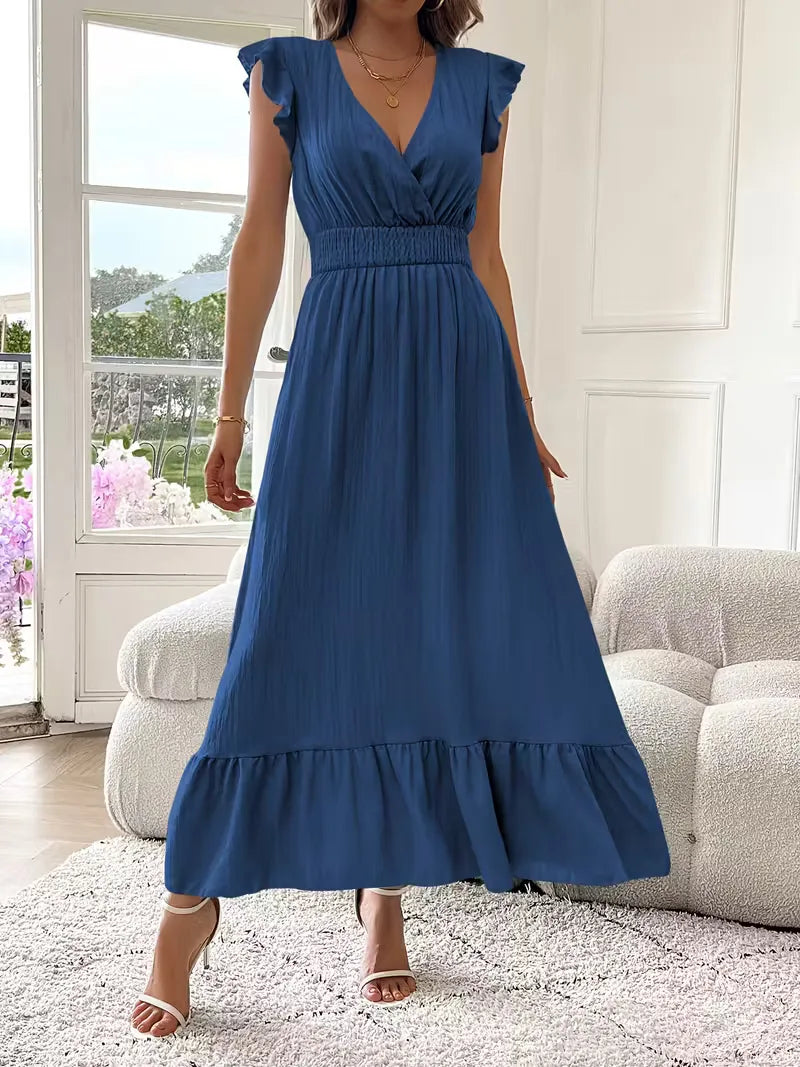 Evening Dress with V-Neck and Tiered Skirt