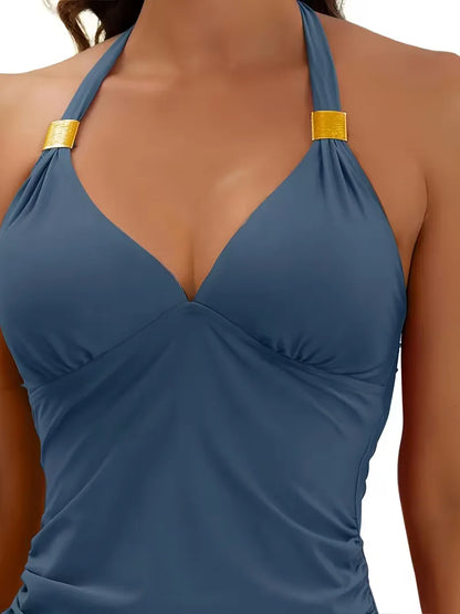 Tankini with V-neck and halter