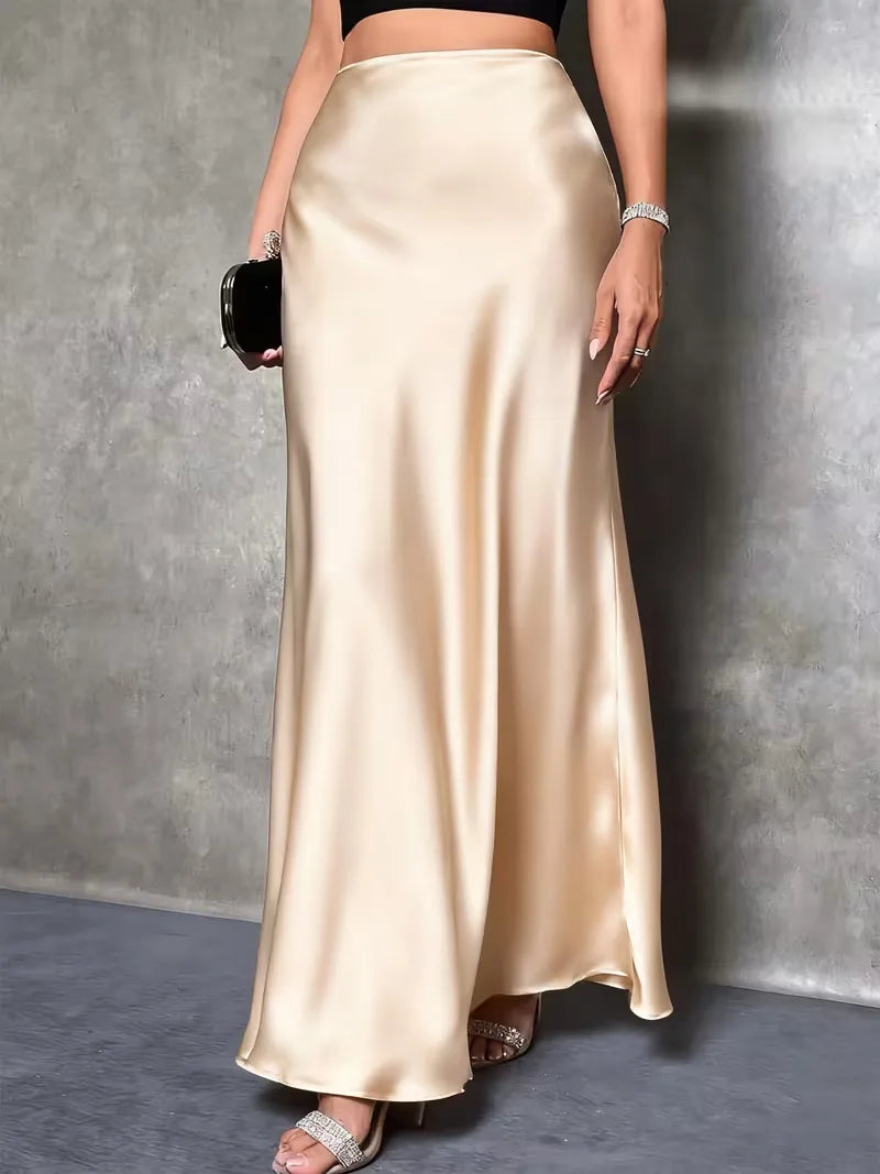Satin Skirt with High Waist