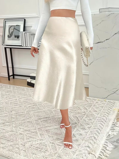 Satin Midi Skirt with High Waist