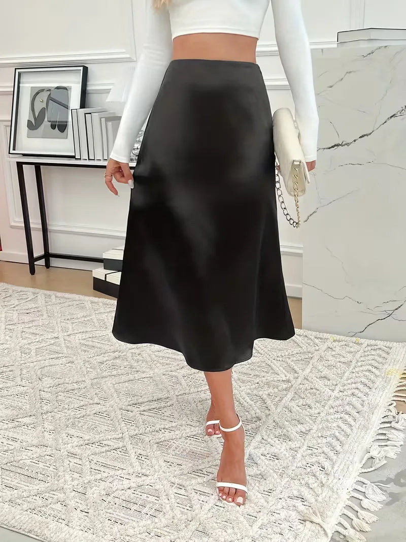 Satin Midi Skirt with High Waist