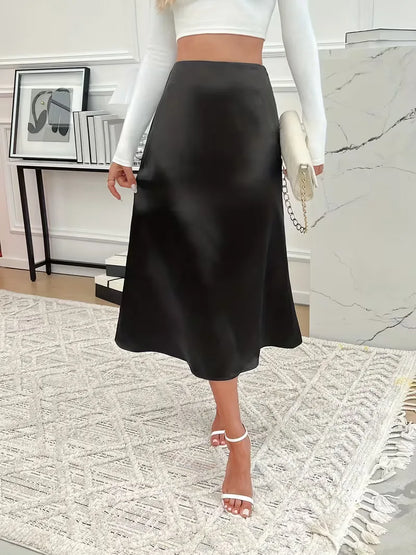 Satin Midi Skirt with High Waist