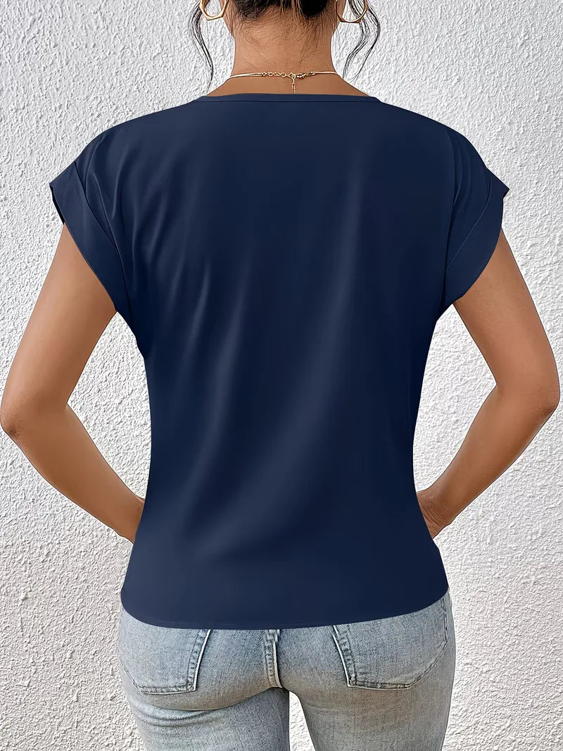 V-neck T-shirt with Draped Front