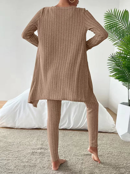 Three-piece set with cardigan