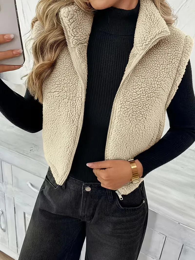 Zipped Gilet with Faux Shearling